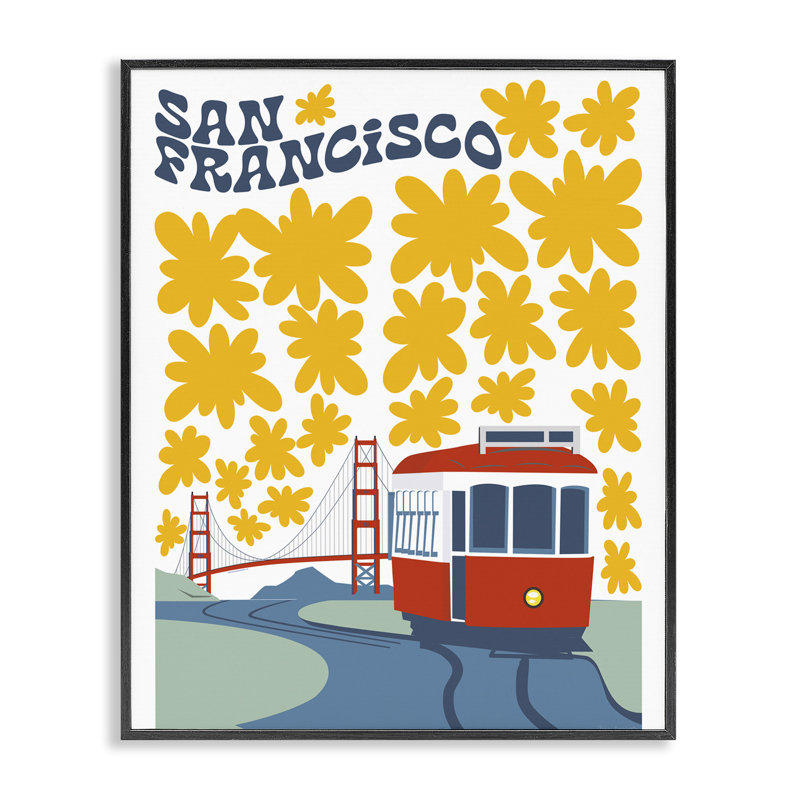 San Francisco, dessiné par Omar Escalante, H 14 po x l 11 po, Giclée encadrée noir minuit