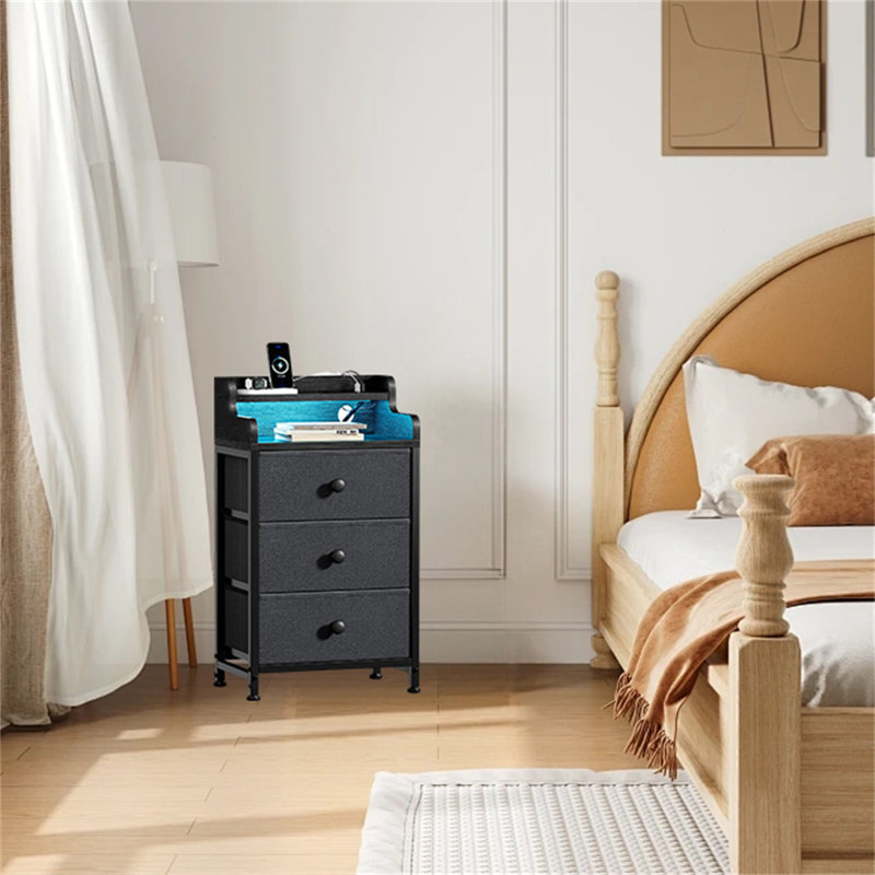Tall Nightstand With Charging Station, Dark Gray