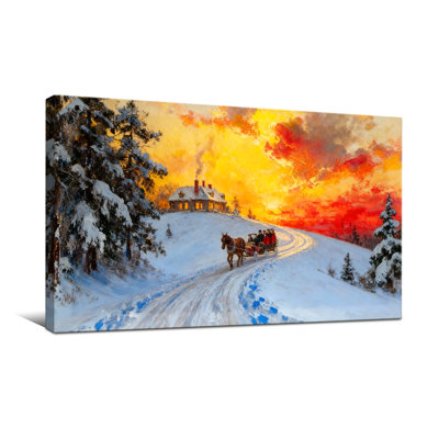 Coucher de soleil, hiver, Noël, calèche