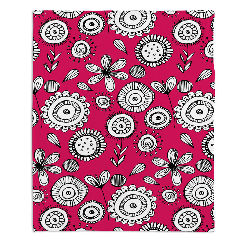 Couverture sherpa doux rose doodle floral, l 51 po x L 60 po