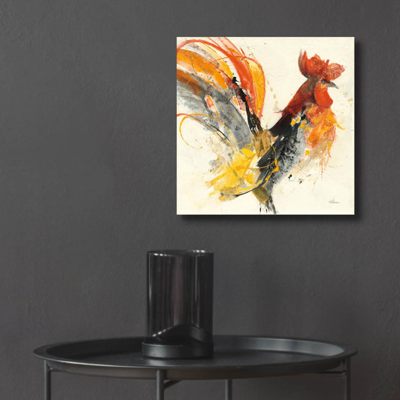Art mural en verre rouge «Festive Rooster 1» par Albena Hristova, H 12 po x l 12 po x P 0,13 po