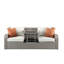Canapé d'extérieur Salena en tissu beige et osier gris avec 2 coussins et 2 repose-pieds