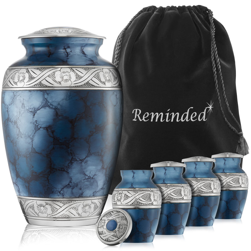 Elegant Blue Polished Brass Keepsake Urn Set