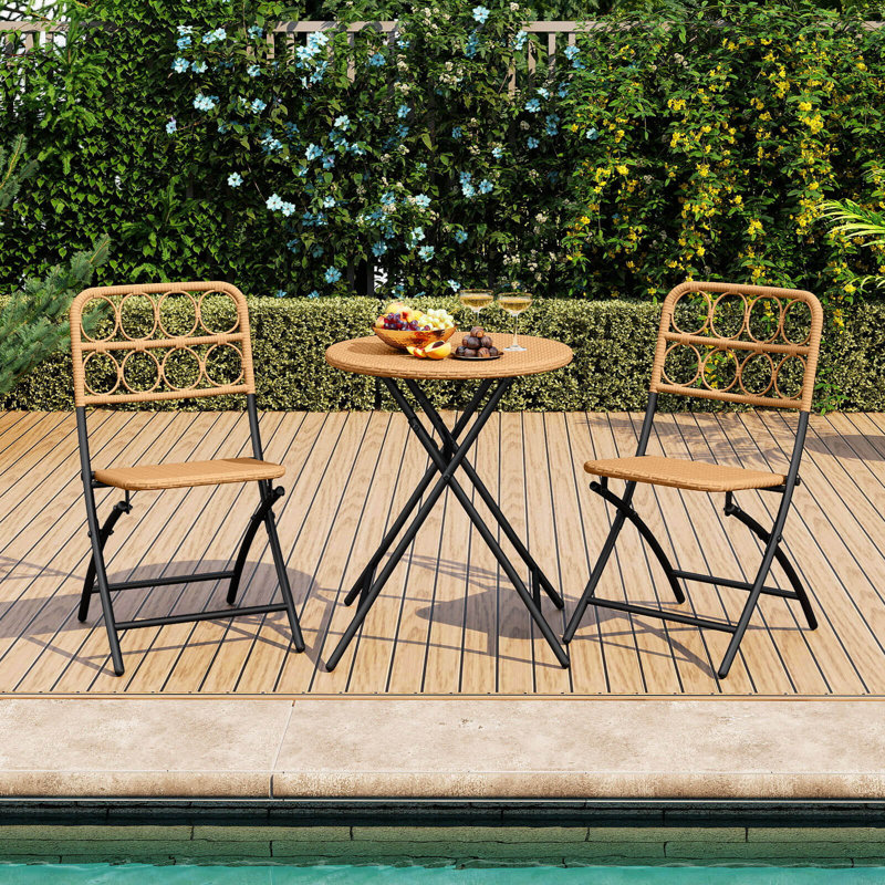 3 PCS Patio Bistro Set with Wicker Seat & Tabletop for Backyard, Garden, Balcony
