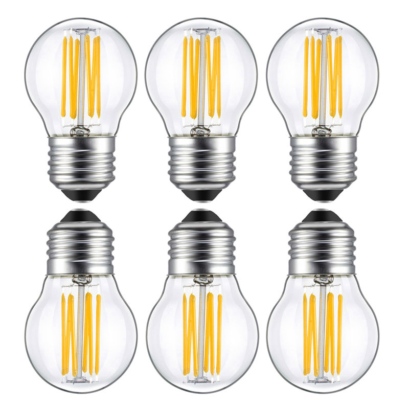 E26 Edison Filament Light Bulb, G45 6W Transparent CoverWarm White 