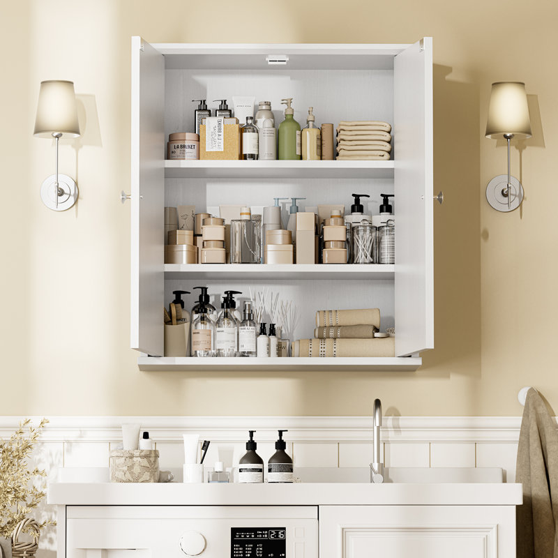 Armoire de salle de bain avec barre à serviettes et tablette, Blanc