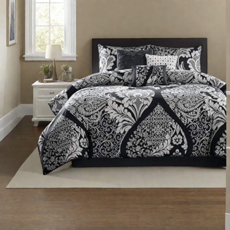 Ensembles de literie pour grand lit de qualité supérieure, damas de satin de coton noir, maison moderne