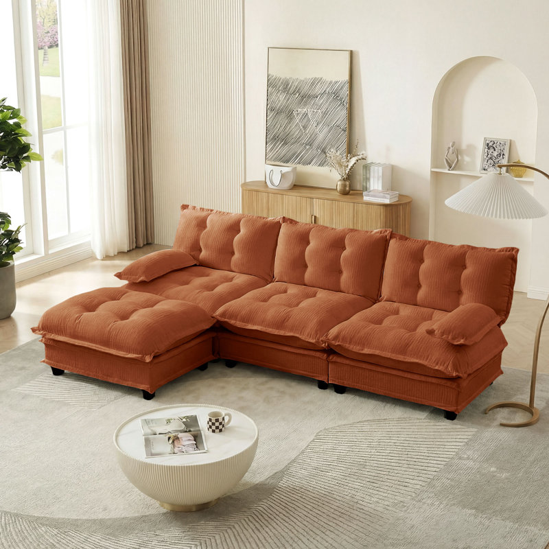 Canapé modulaire rembourré modulaire avec repose-pieds mobile 107,8 po Chenille, Chenille orange
