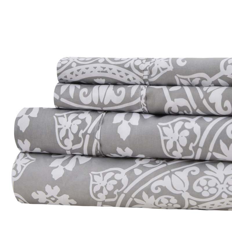 Gray Geometric Print Microfiber King Sheet Set