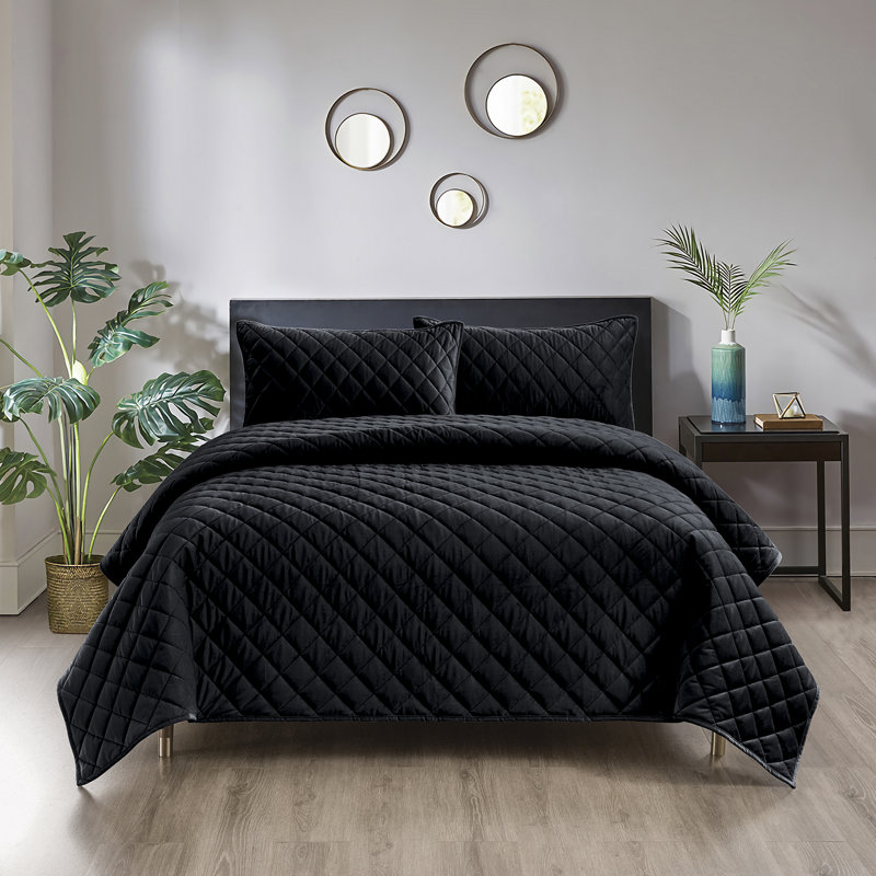 Ensemble de courtepointe Pointehaven, Courtepointe pour lit simple + 1 taie décorative , Noir