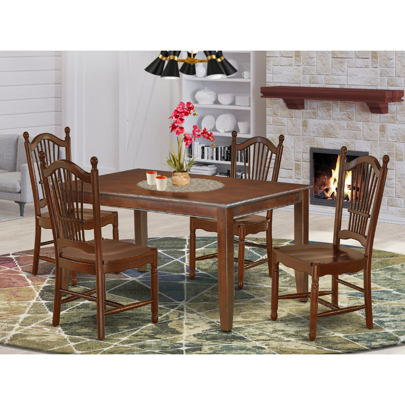 5 Piece Kitchen Table Set for 4 Includes a Rectangle Dining Room Table and 4 Solid Wood Seat Chairs, 36x60 Inch, Mahogany