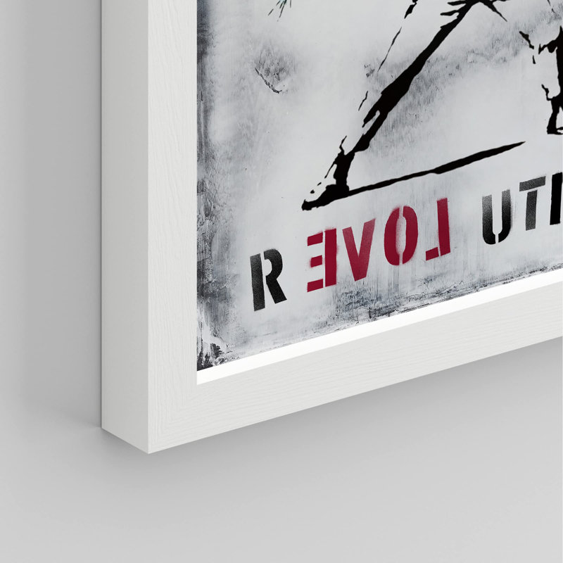 "The Revolution Man In Black Throwing Flowers Creative Banksy Graffiti Cement Grey Wall Decor" sur papier, Blanc