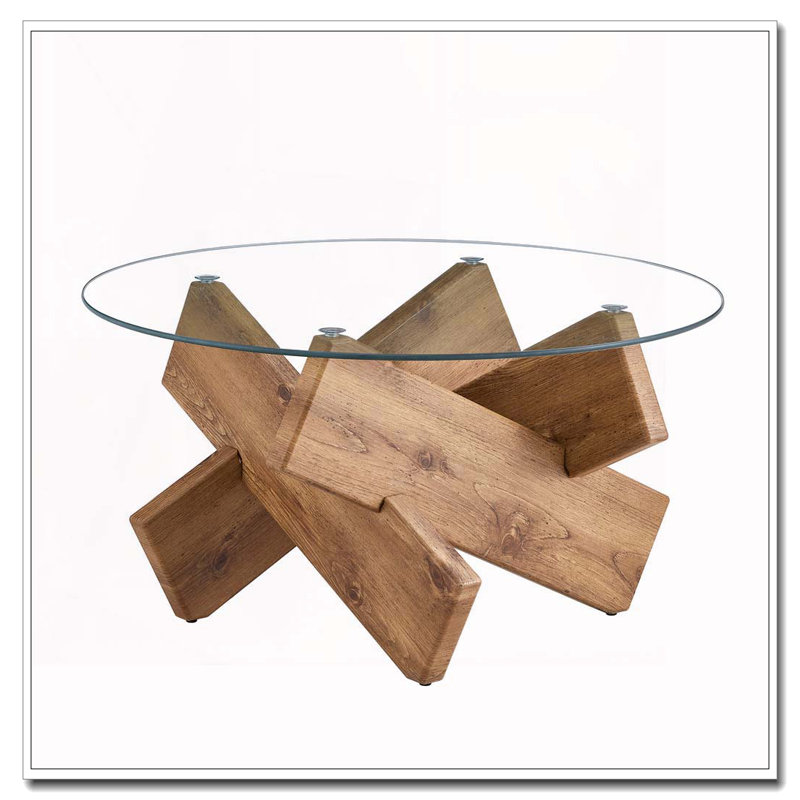 Table basse ronde en verre, Bois naturel