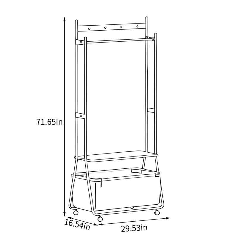 Mobile Coat Rack with Cherrywood Shelves