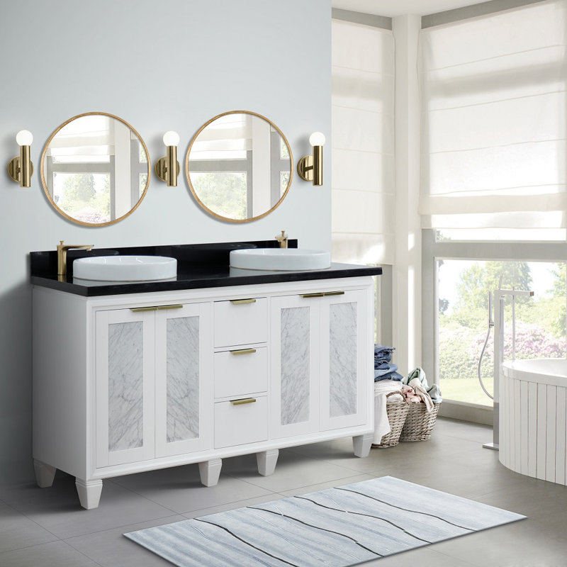Ensemble de meuble-lavabo double 61 "avec miroir Schreck, Blanc, Noir