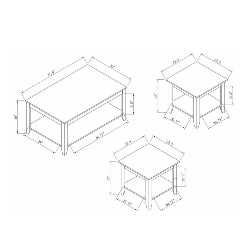 3-Piece Rectangular Coffee Table Set, Cappuccino