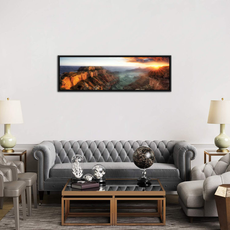 " Sunset Grand Canyon V ", 16" H x 48" W x 1.5" D, No Mat, Distressed Black Frame