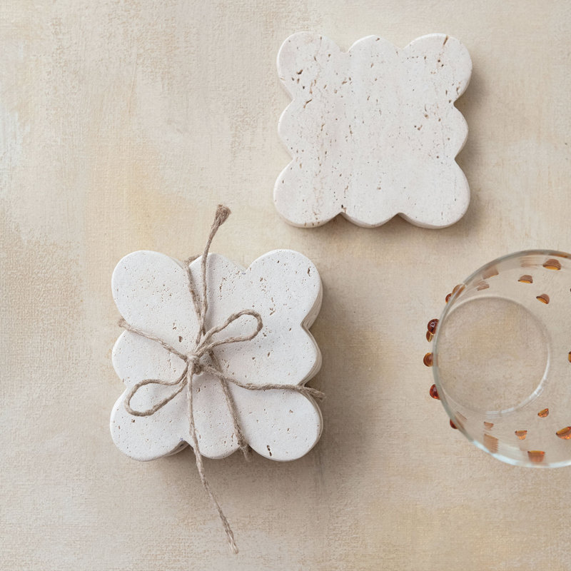 Tuscan Elegance Travertine Coaster Set