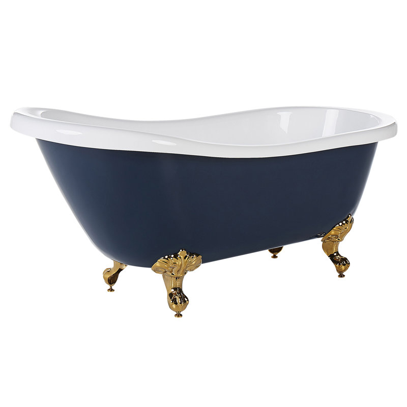 Holtzclaw x Freestanding Soaking Acrylic Bathtub, Navy Blue/Gold, 78cm H x 170cm W x 80cm D