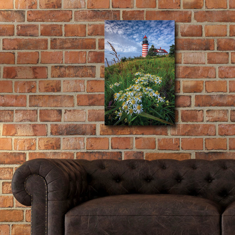Art mural en verre Breakwater Bay «Tall White Asters At West Quoddy Head» par Rick Berk, H 24 po x l 16 po x P 0,2 po