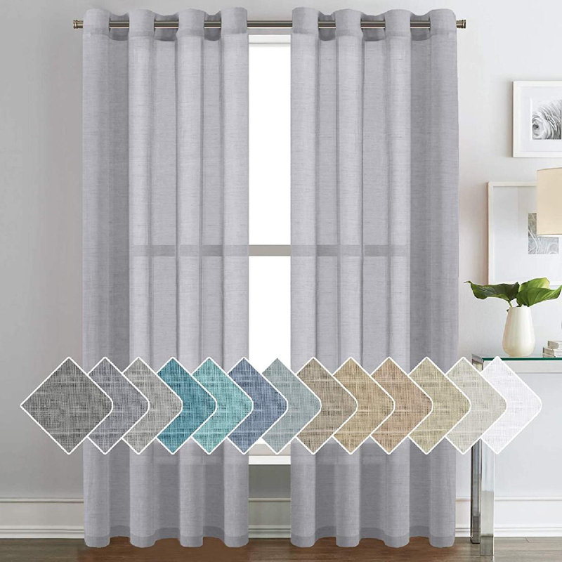 Paire de rideaux semi-transparents avec œillets Hywell, L 52 po x L 84 po, Gris clair
