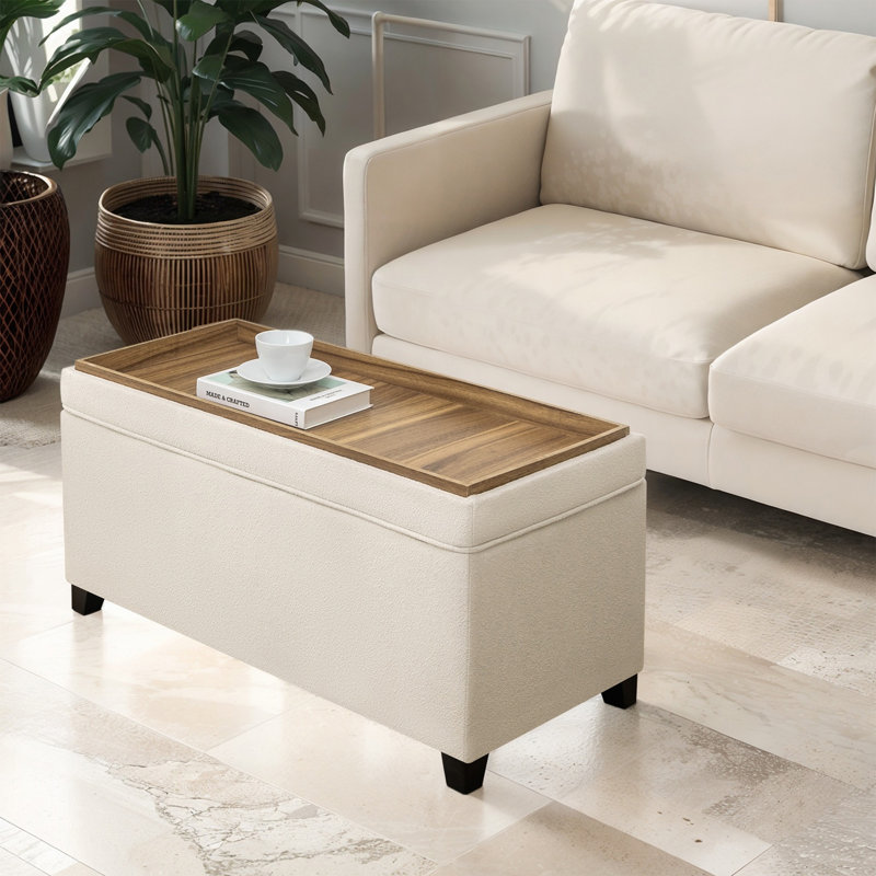 Banc de rangement avec repose-pieds 36 pouces, Beige