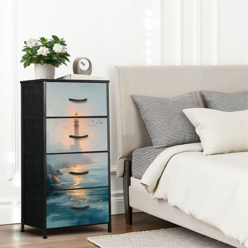 4 Drawer Dresser for Bedroom, Narrow Chest of Drawers, Wooden Top and Study Iron Frame 18"x37.5"-(WxH)