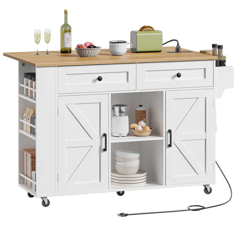 47.2" Kitchen Island with Power Outlet and Storage