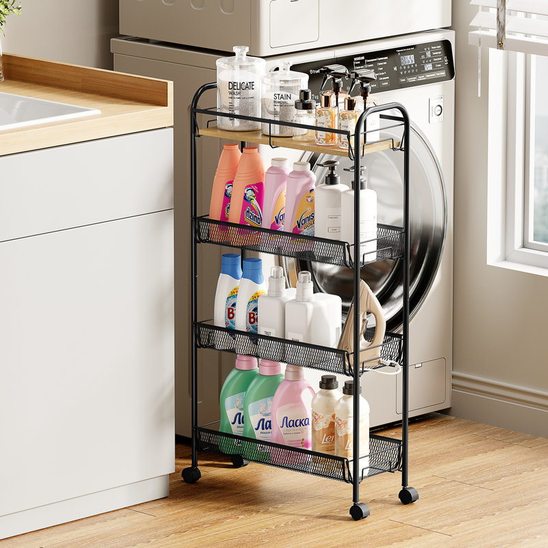 Metal Rolling Cart Utility Cart with Wheels, Black