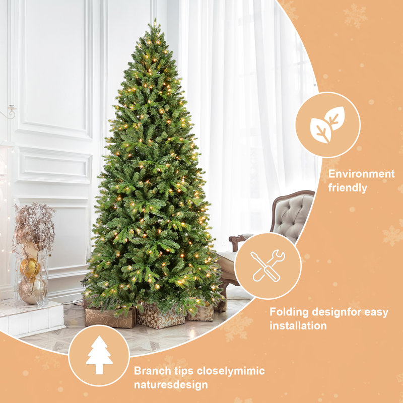 Arbre de Noël 6 pi avec 1032 pointes et 300 DEL blanc chaud - Branches en PVC + PE, installation à charnières, support en métal