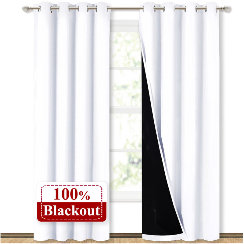 100% Blackout Curtains Ramonita Thermal Insulated Energy Efficiency 2 Layers Drapes for Bedroom, 2 Panels, 52" W x 84" L