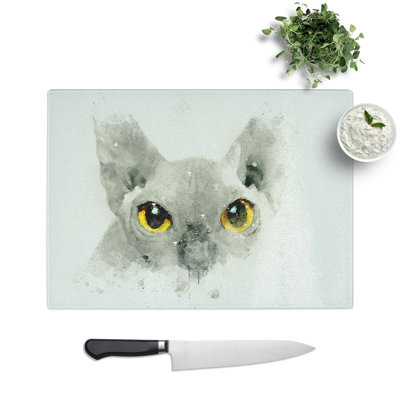 Tempered Glass Sphynx Cat with Eyes Chopping Board