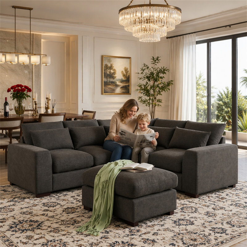 Canapé modulaire avec 2 repose-pieds Tatman, Gris foncé