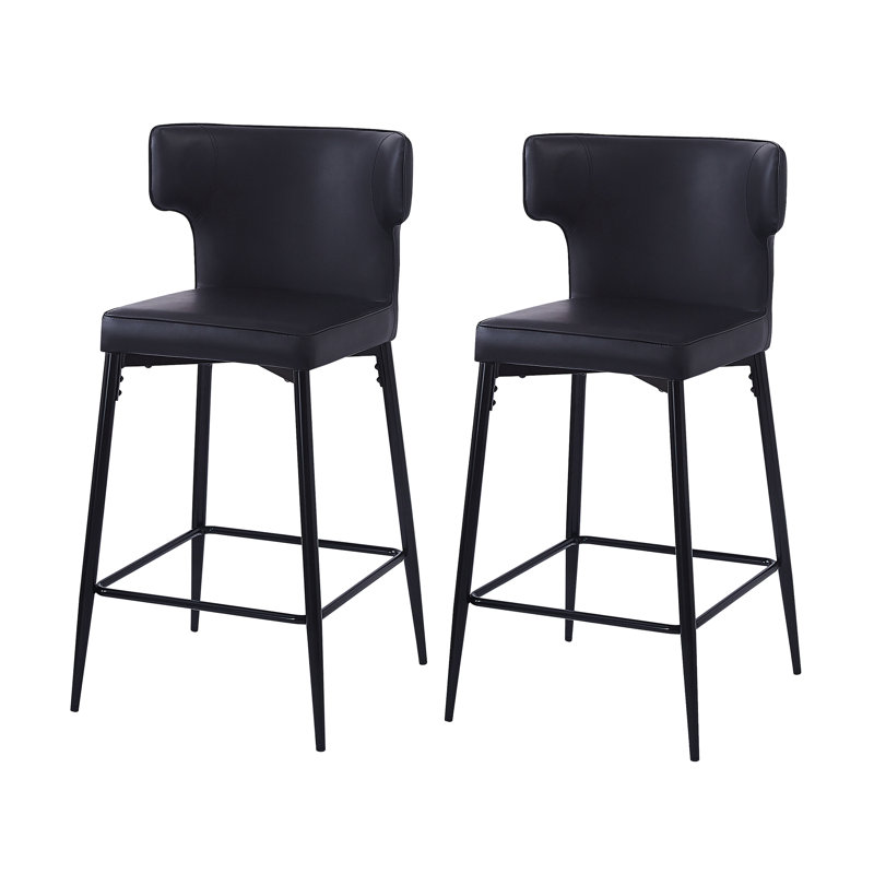 28 tabourets de bar à hauteur de comptoir 28 po avec 2 chaises en cuir de polyuréthane noir avec structure en métal stable et repose-pieds pour table 28 pouces (paire), salle à manger rembourrée moderne