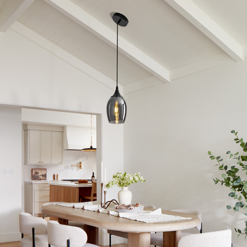 1 - Light Glass Single Pendant Light, Smoke Gray