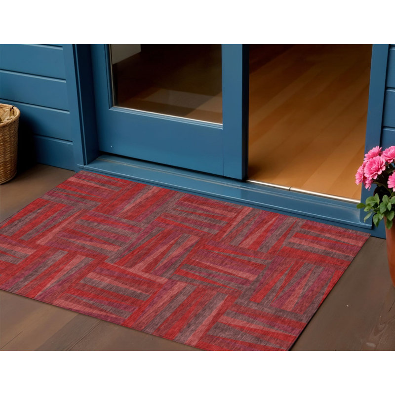 HomeRoots 3' X 5' Red Geometric Washable Indoor Outdoor Area Rug