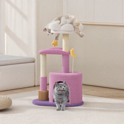 Ezelle Cat Tree Tower Cat Condo House with Sisal Scratching Posts, Flower Top Perch for Indoor Cats