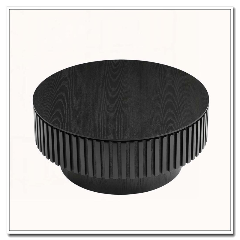 Table basse ronde en bois avec rangement, Noir