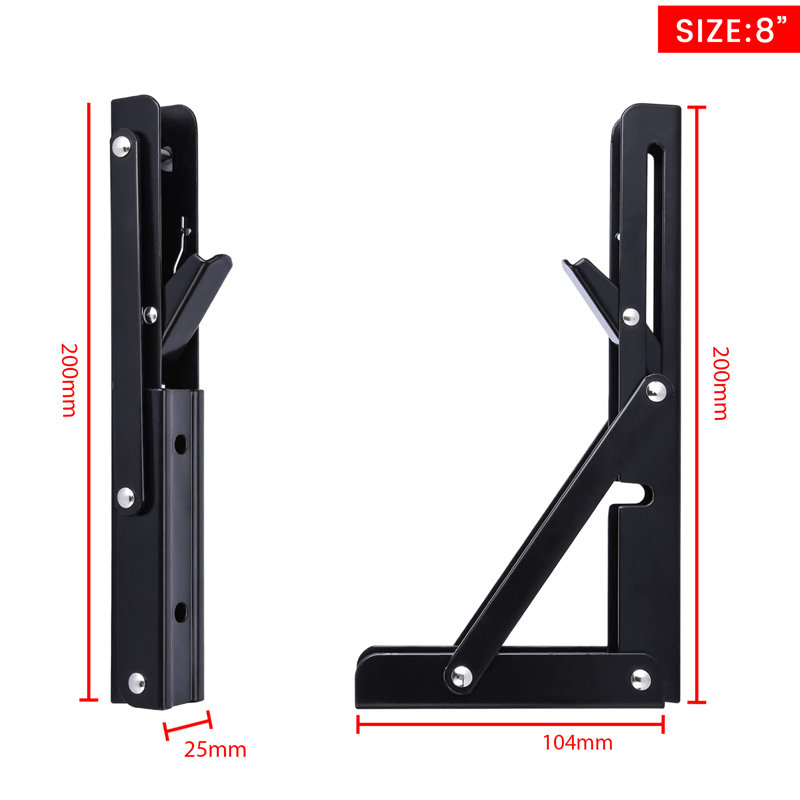 Folding Shelf Brackets, 2 Pcs Heavy Duty Foldable Shelf Brackets Metal Wall Mounted Foldable Triangle Support Brackets for Table DIY Work Bench (Black, 18 inch)