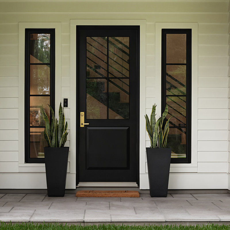 22"Tall Planter Set Of 2, Outdoor＆Indoor Black Planter Pots, High Front Porch Planter Pots With Drainage Holes＆Water Level Monitor＆Inner Bucket, Automatic Watering