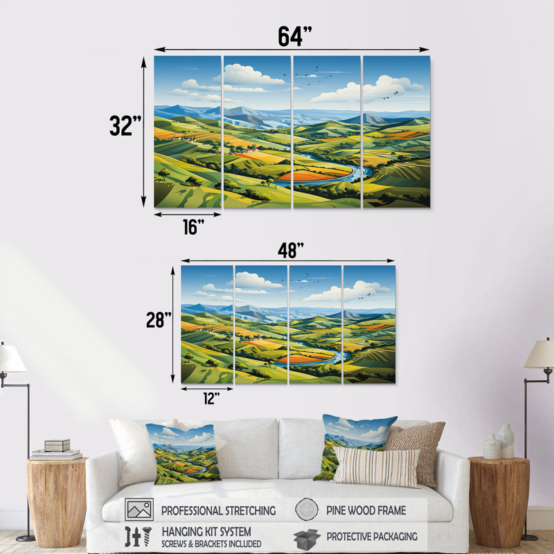 «Modern Bold Farm Horizon III», ensemble d'art mural 4 pièces, H 32 po x l 64 po