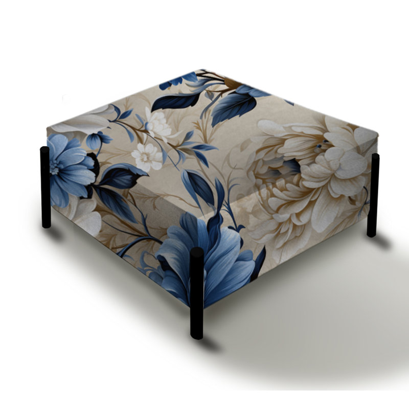Motif victorien de bouquets de fleurs bleu cobalt - Grand repose-pieds carré floral