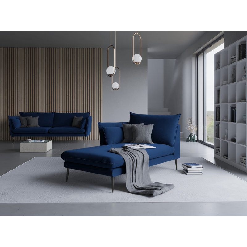 Adoraim Velvet Chaise Lounge, Left-Arm Chaise, Royal Blue, Black