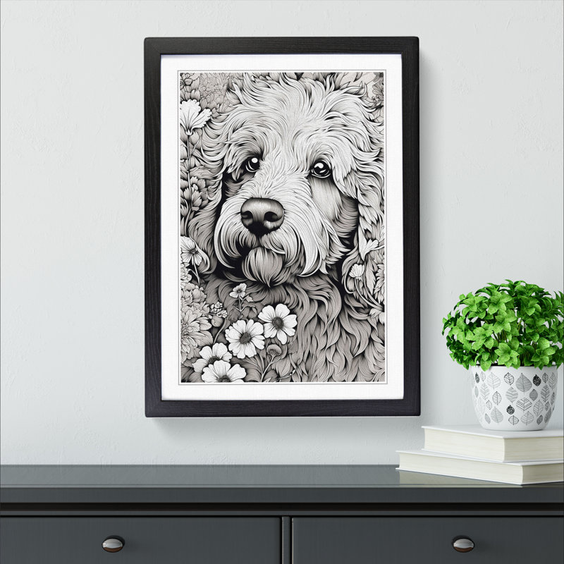 Labradoodle Line Art - Framed Print, 34cm H x 25cm W x 2cm D, Black Framed