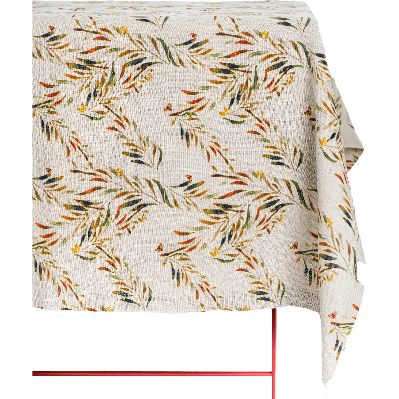 Organic Linen Tablecloth in Red Palm, 59" x 79" Rectangle
