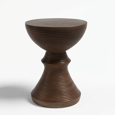 Sculptural Ribbed Concrete Outdoor Side Table with Hourglass Silhouette