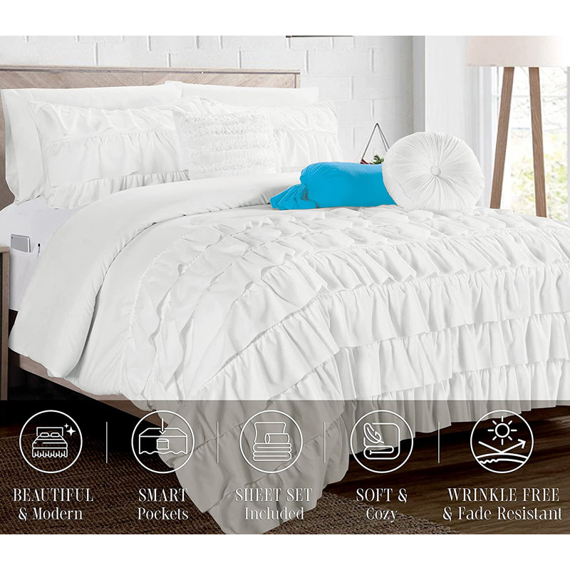 Elegant Comfort Ring Stitch Comforter, White, Full/Double Comforter + 9 Additional Pieces