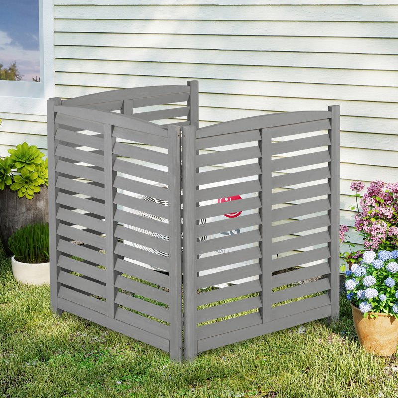 Kellan Outdoor 3-Panel Wooden Privacy Screen, Gray