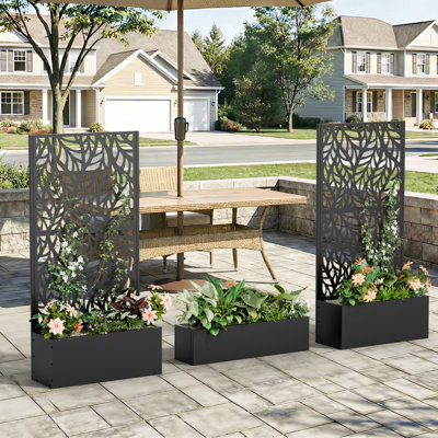 Lit de jardin surélevé multi-styles H 59 "x l 30" avec jardinière en treillis avec écran d'intimité pour plantes grimpantes Boîte à fleurs en métal pour patio et jardin