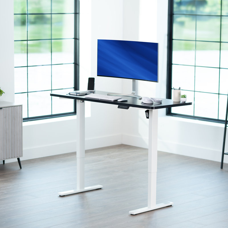 VIVO Single Motor Electric Desk with Push Button Memory Controller, Black/White, 48.5" H x 60" W x 24" D